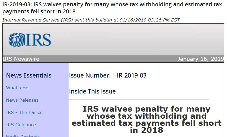 IRS waives some penalties on withholding and estimated tax payments – C ...